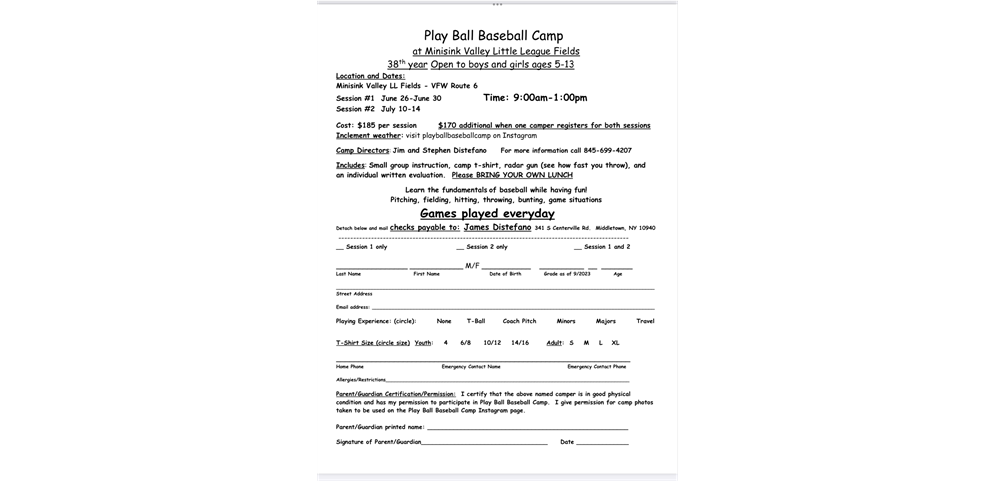 Playball Baseball Camp 